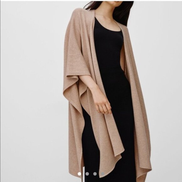 Aritzia Babaton Lenny Wool Cashmere Shawl Cape Cardigan Tab Beige Small/Medium - Picture 1 of 8